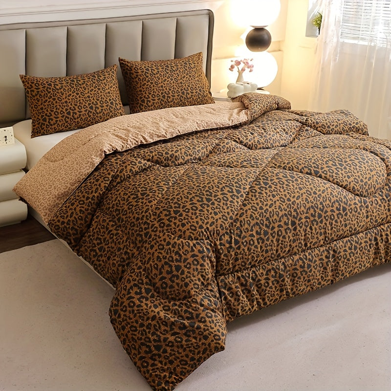 3pcs Fashion Reversible Leopard Print, Ultra-Soft Skin-Friendly Fabric, High-Elastic Filling, Suitable for Autumn Winter Bedroom, Guest Room, Hotel, Sofa, Travel