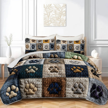 [Quilted Bedspread Set] 2/3pcs {Paw Print Pattern} Printed Durable Quilted Bedspread Set - 1 Bedspread + 1/2 Pillowcases (Pillow Inserts Not Included), Large and Extra-Large Home Dormitory High-Definition Print. Breathable and Easy to Care for