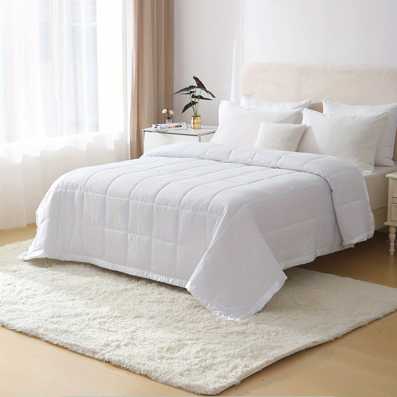 1 Ultra-Soft All-Season Quilt, Premium Fiber Filling, Lightweight Summer Blanket, Soft & Breathable, Machine Washable, Wrinkle-Free, Fade-Resistant, Shrink-Proof (No Pillowcase or Pillow Insert)