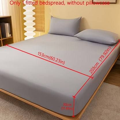 1pc Lake Blue Matte Fitted Sheet | Polyester Bed Cover for Bedroom, Machine Washable, Fabric