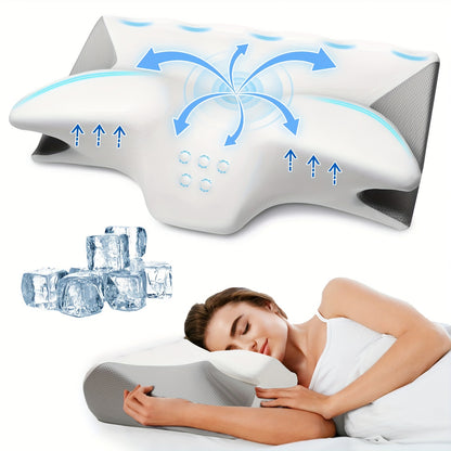 Cervical Neck Pillow, Odorless Contour Memory Foam Pillows with Cooling Pillowcase Cozy Sleeping, Ergonomic Bed Pillows for Side Back Stomach Sleepers