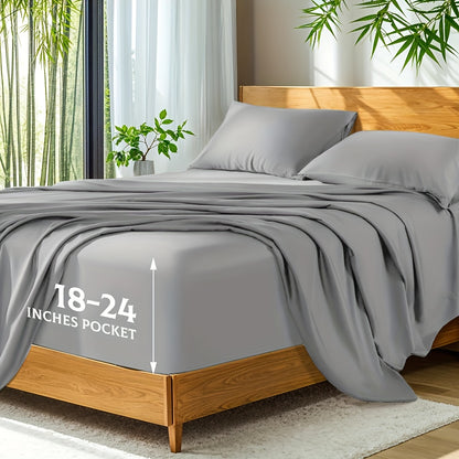Soft Bamboo Sheets Twin/Full/Queen/King Size - Cooling Bamboo Bed Sheets For Hot Sleepers, Breathable & Moisture Wicking, Hotel Luxury Bedding Set With Deep Pockets