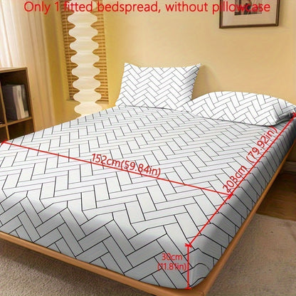 1pc Brushed Fitted Sheet, Soft Comfortable Geometric Pattern Bedding Fitted Sheet, for Bedroom, Guest Room, with Deep Pocket, Fitted Bed Sheet Only, Without Pillowcase