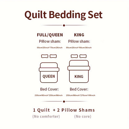 Garden Floral Printed 3pcs Quilt Set, Lightweight Reversible Microfiber Bedspread and Coverlet Set with Shams, Machine Washable, All Season Comfort, Oversized Quilted Bedding (1 Bedspread, 2 Pillowcase, Without Core), Brown