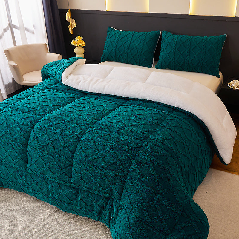 1pc Thickened Soft Plush Comforter - Warm and Comfortable Double-Sided Fleece Design Thick Quilt, Machine Washable Quilted Polyester Winter Bedding, Cozy All-Season Warmth, Beige Plaid Design for Minimalist, Ideal Luxury Bedding & Rustic Style Decor