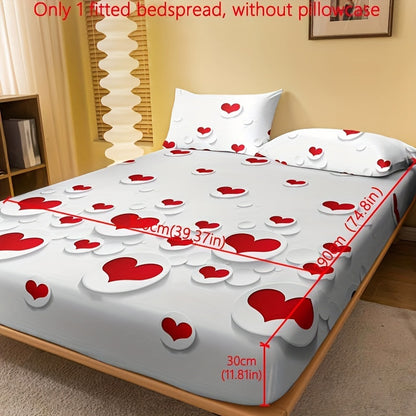 1pc Fitted Sheet, Red And White Heart Pattern Printed Bedding, Soft Comfortable Breathable Fitted Sheet for Bedroom, Guest Room, Fitted Bed Sheet Only