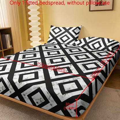 1pc Brushed Fitted Sheet, Soft Comfortable Geometric Pattern Bedding Fitted Sheet, for Bedroom, Guest Room, with Deep Pocket, Fitted Bed Sheet Only, Without Pillowcase