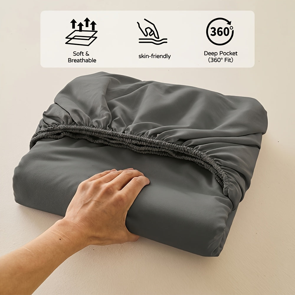 1pc Soft Fitted Sheet, Deep Pocket Mattress Cover, Ultra-Soft Breathable Noiseless Non-Slip Thin Mattress Protector, Machine Washable for 6-11" Mattress (Twin/Full/Queen/King)
