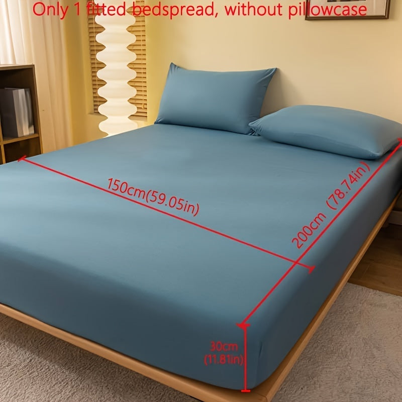 1pc Lake Blue Matte Fitted Sheet | Polyester Bed Cover for Bedroom, Machine Washable, Fabric
