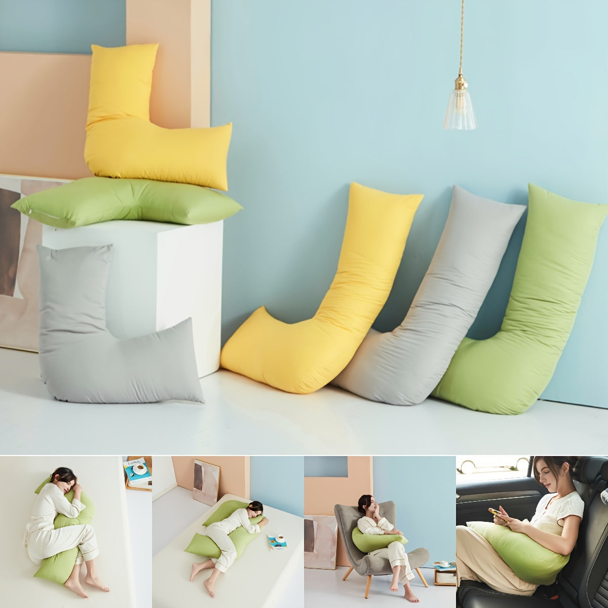 1pc Soft L-Shaped Body Pillow - Comfortable Sleeping & Support Cushion, Green with Washable Polyester Cover, Versatile for Home, Car, and Travel Use, Whole Body Support, Lightweight & Ergonomic Design, Pillows for Couc