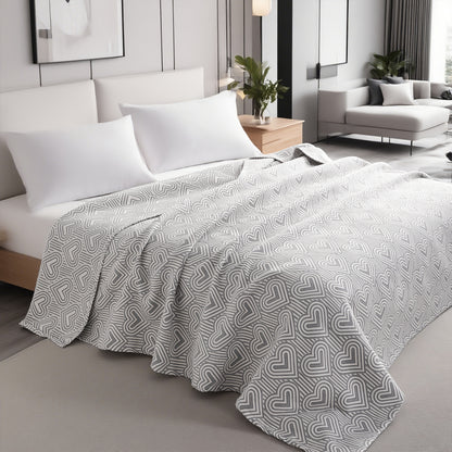3 Layers Egyptian Cotton Muslin Bed Blanket, Breathable Yarn Dyed Quilt Perfect for Couch, Bed, Office and Travel, Perfect Lightweight Blanket for All Seasons