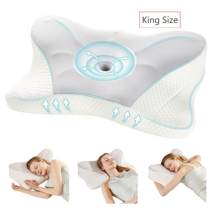 Cervical Neck Pillow, Ergonomic Contour Neck Pillows, Memory Foam Orthopedic Bed Pillow For Side Back Stomach Sleeper, Neck Pillow With Cooling Pillowcase