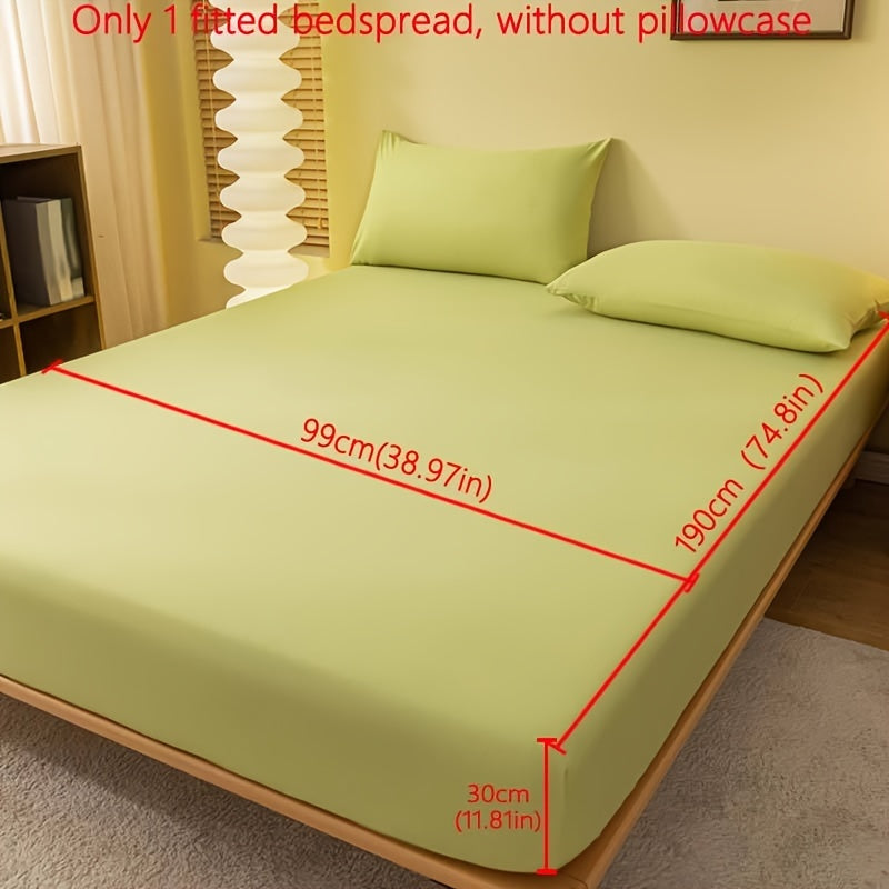 1pc Lake Blue Matte Fitted Sheet | Polyester Bed Cover for Bedroom, Machine Washable, Fabric