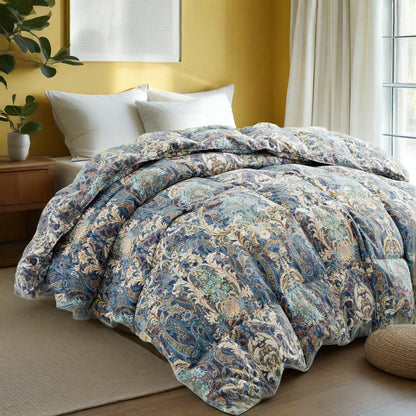 Puredown Oversized Boho Paisley Flower Down Comforter, King or Queen Bed Blanket