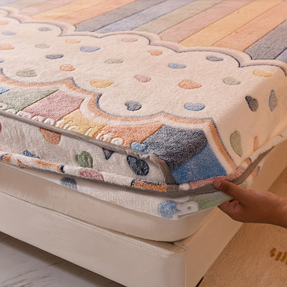1 Thickened Soft Breathable Flannel Printed Fitted Sheet, Warm to the Touch with Moisture-Wicking and Wrinkle-Resistant Cover for Easy Removal, Suitable for All Seasons, 180g per Square Meter