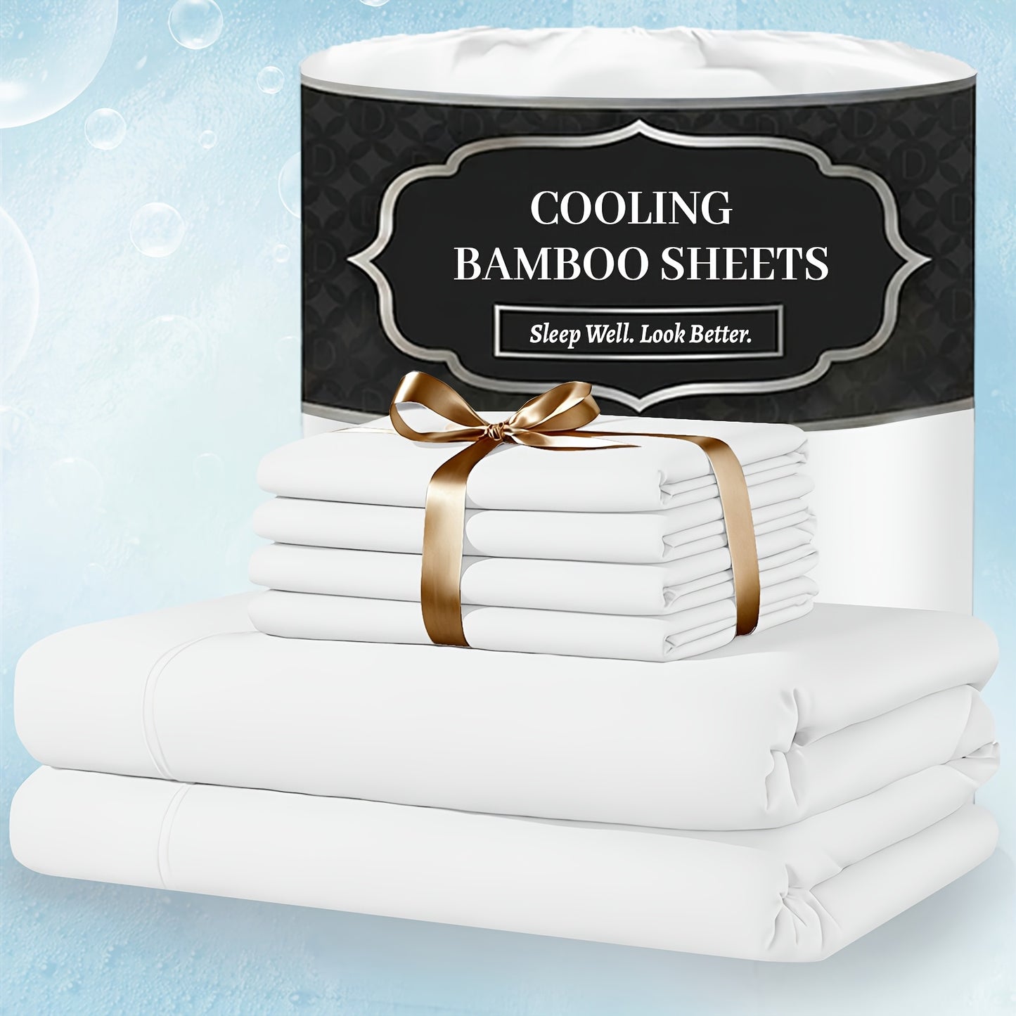 Extra Deep Pocket Bamboo Sheets - 4/6pcs Breathable & Cooling Bamboo Bed Sheet Set, Hotel Luxury Fitted Sheet Set, Soft Wrinkle-Free for Extra Deep Mattresses, Room Decor, Twin/Full/Queen/King Size Sheet & Pillowcase Sets