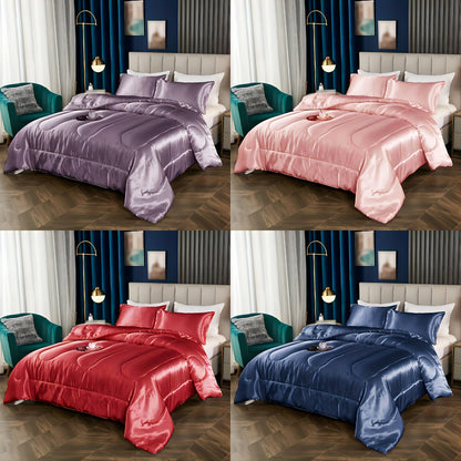 1pc Imitation Satin Comforter - Soft Lightweight Quilted Bedspread Suitable for All Seasons, Machine Washable Skin-Friendly Suitable for Bed, Sofa,, Bedding for &