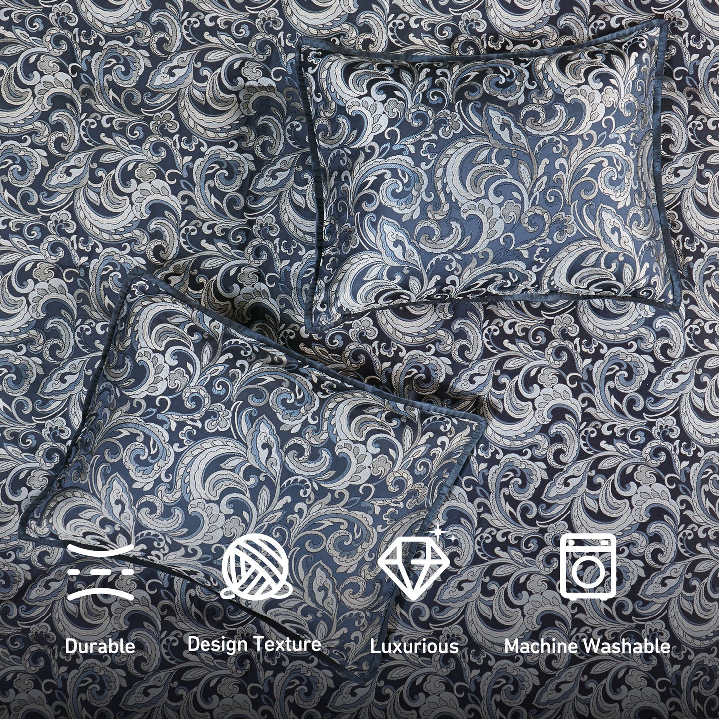 local warehouse 8 Piece Bedding Set with Lustrous Jacquard Paisley Pattern and Matching Bed Sheet, All-Season Down Alternative Comforter Set