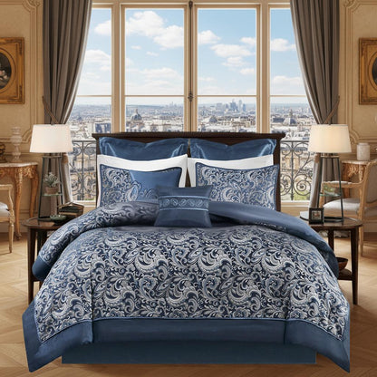 local warehouse 8 Piece Bedding Set with Lustrous Jacquard Paisley Pattern and Matching Bed Sheet, All-Season Down Alternative Comforter Set