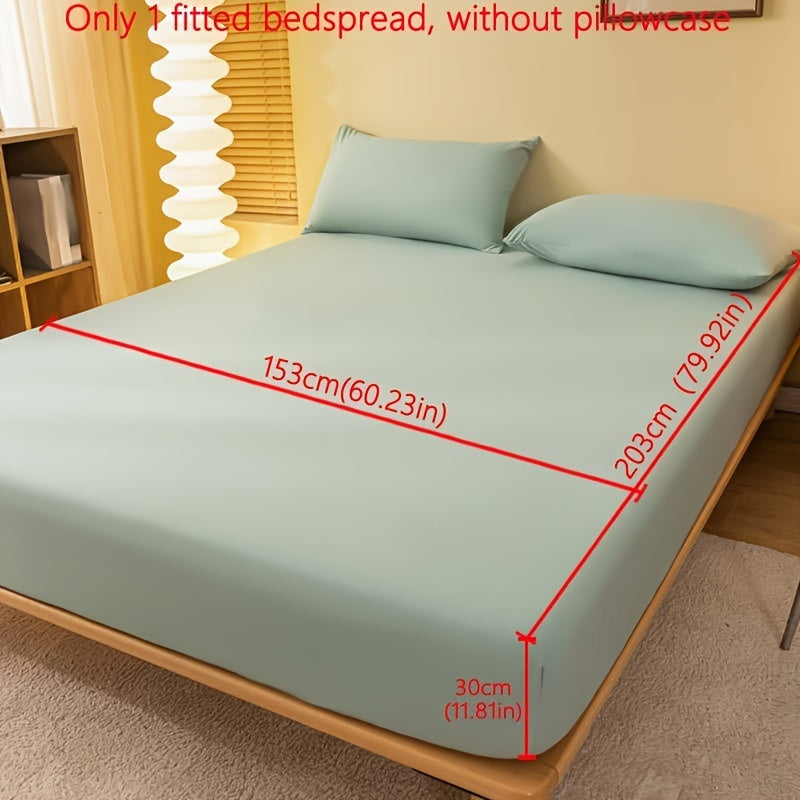 1pc Lake Blue Matte Fitted Sheet | Polyester Bed Cover for Bedroom, Machine Washable, Fabric
