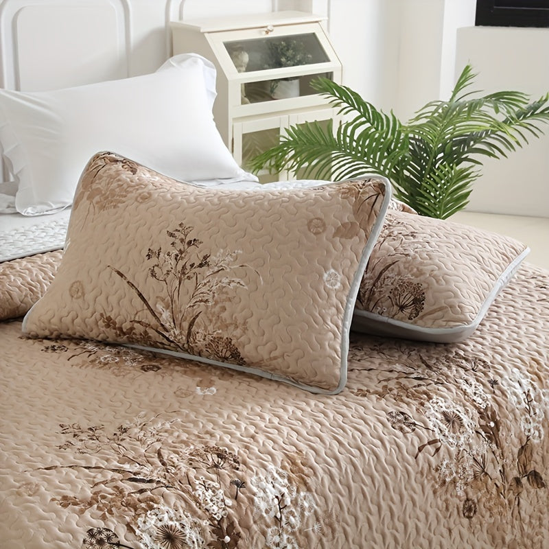 3pcs Fleece Printed Quilted Bed Cover Set, Dandelion Bed Cover Set