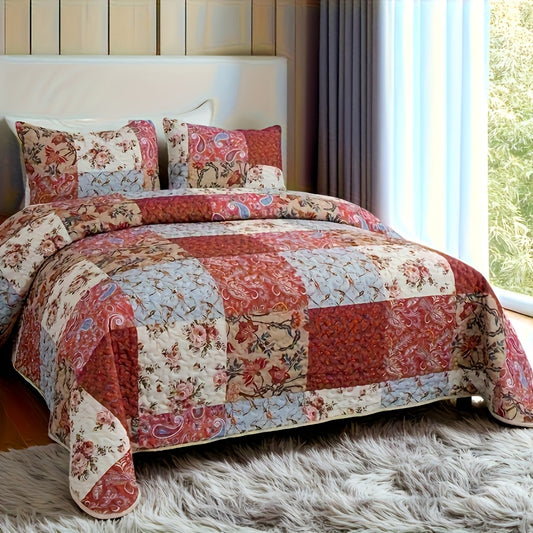 Quilt Set: Floral Print, Wrinkle-Free & Easy Care, Twin, Full, Queen, King, Oversized Lightweight Quilt And Bedspread, It Offers Dust-proof, Wear-resistant, Soft And Comfortable Properties, Bedding Decor. Machine Washable.