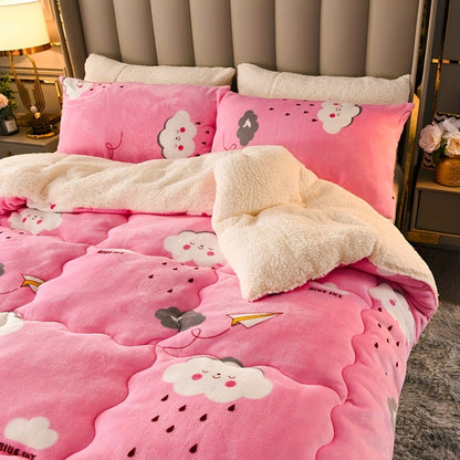 [Printed Milk Velvet Comforter] A Perfect Combination of 1pc Printed Milk Velvet And B Version Lamb Velvet - Warm - Comfortable - Skin-Friendly, a Very Good Comforter