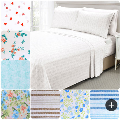 Elegant Comfort Luxury 4/6pcs Floral and Striped Sheet Set 16 inch deep pockets - Ultra Soft Machine Washable Luxury 6-Piece Bed Sheet Set - Fade and Wrinkle Resistant Premium Hotel Quality Twin/Full/Queen/King/Cal King Bedding Set- 6PC Sheets For Daily U