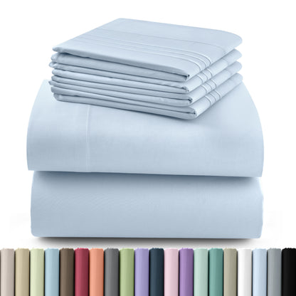 Hannah Bedding Sheet Set - 6 PC Brushed 100% polyester Bed Sheets 16 Inches Deep Pockets - Embroidered & Plain Pillowcases - Hotel Luxury Sheets Bed Set - Soft Bedding Sheets