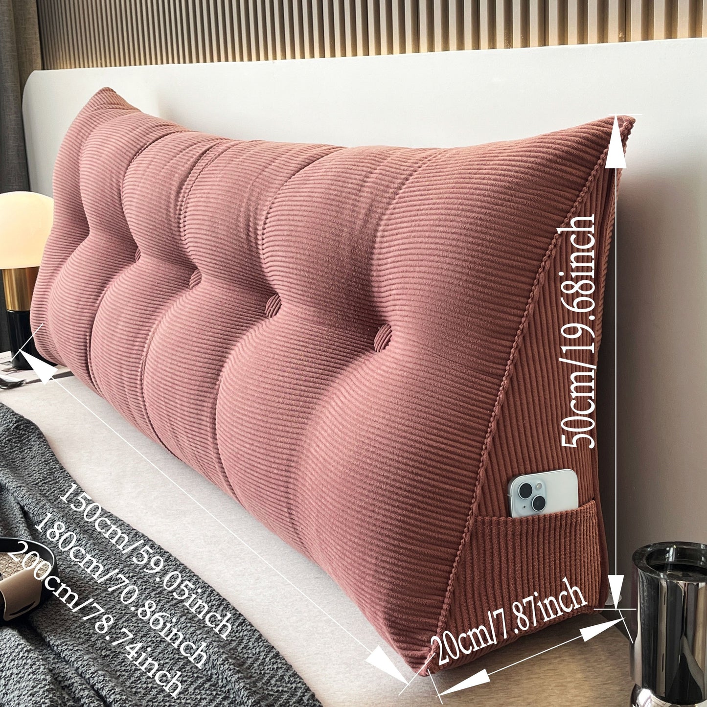 1pc Wedge Shaped Positioning Pillow, Striped Velvet Cushion, Soft And Fluffy Fit to The Waist And Back, Side Storage Is Available