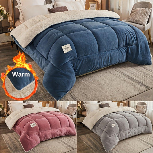 1pc of Luxurious and Comfortable Thick Plush Warm Winter Quilt - Soft and Skin-friendly Bedding, Quilted with a Quilting Process, Machine Washable, Suitable for Modern Minimalist Bedrooms, Simple Style Decor, Plush Texture, Multi-purpose