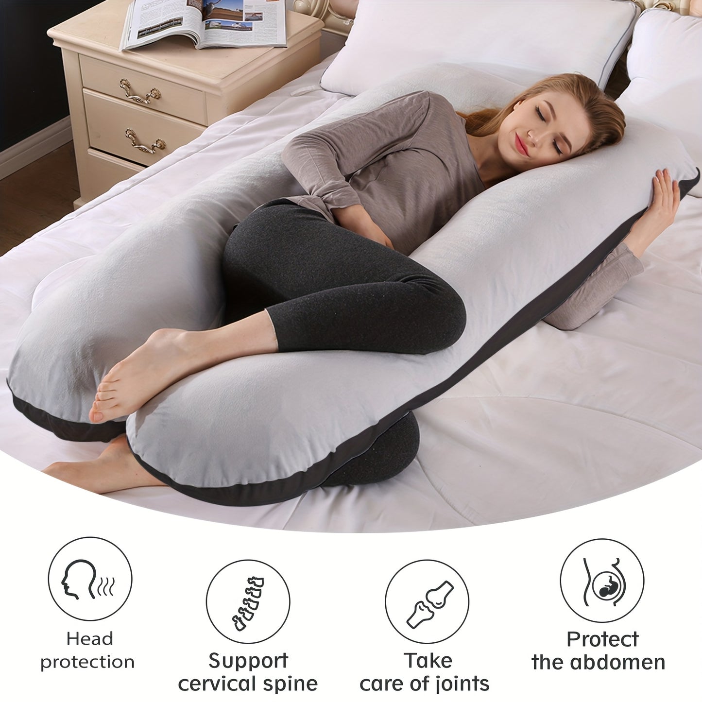 Wndy'S Dream Summer Cool Pregnancy Pillow, Cooling Velvet Body Pillow, 43.31inch 1950G Ergonomic Support, Skin-Friendly Sweat-Free Fabric, Washable Cover, Full Body Support for Pregnant Women