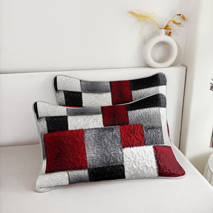 2/3pcs Modern Minimalist Geometric Square Print Durable Quilted Bedspread Set (1 Bedspread + 1/2 Pillowcases Without Pillow Inserts), Queen And King Size Home Dormitory HD Print. Breathable And Easy to Care for