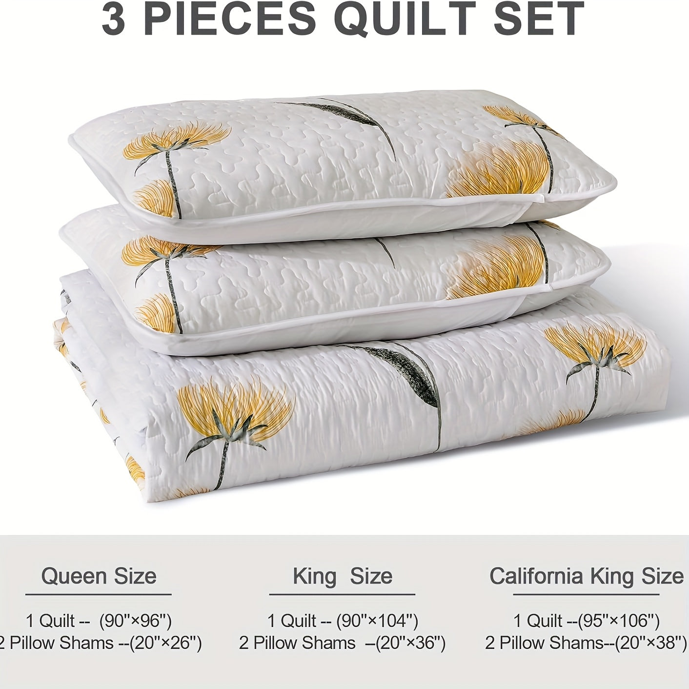 Queen And King Quilt Set Featuring a Charming Floral Design, Made from Lightweight Microfiber. This Reversible Bedspread Is Perfect for Spring And Suitable for All Seasons, Available in Sizes 90"X96" for Queen And 90"X104" for King