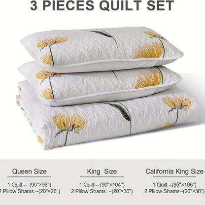 Queen And King Quilt Set Featuring a Charming Floral Design, Made from Lightweight Microfiber. This Reversible Bedspread Is Perfect for Spring And Suitable for All Seasons, Available in Sizes 90"X96" for Queen And 90"X104" for King