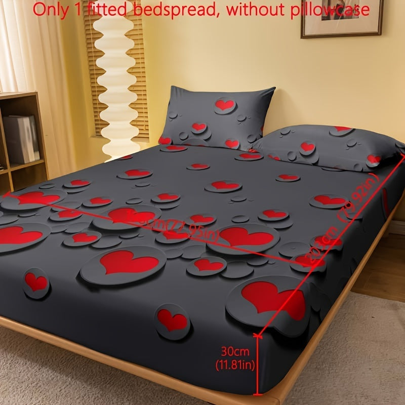 1pc Fitted Sheet, Red And White Heart Pattern Printed Bedding, Soft Comfortable Breathable Fitted Sheet for Bedroom, Guest Room, Fitted Bed Sheet Only