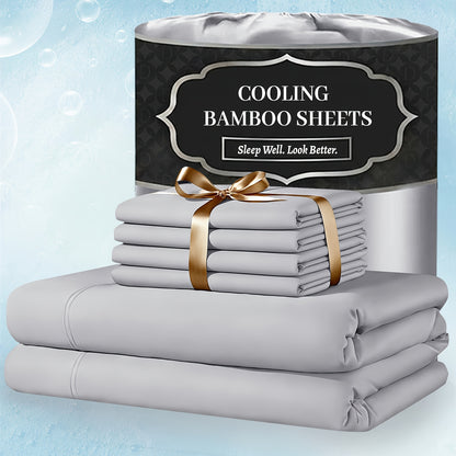 Extra Deep Pocket Bamboo Sheets - 4/6pcs Breathable & Cooling Bamboo Bed Sheet Set, Hotel Luxury Fitted Sheet Set, Soft Wrinkle-Free for Extra Deep Mattresses, Room Decor, Twin/Full/Queen/King Size Sheet & Pillowcase Sets