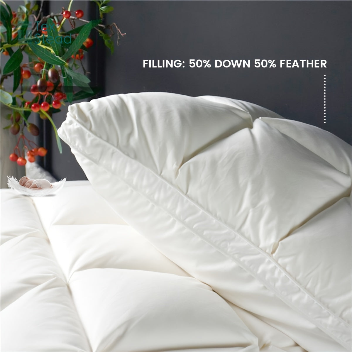 1pc Luxury Goose Down Feather Pillows Soft And Fluffy Pinch Pleat Design Neck Protection Bed Pillow For Bedroom Hotel