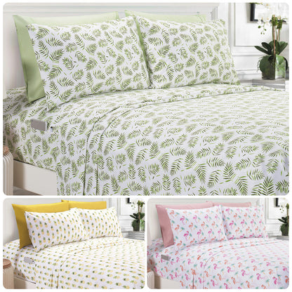Elegant Comfort Luxury 4/6pcs Tropical, Flamingo, Pineapple and Palm Trees Sheet Set 16 Inch Deep Pockets - Ultra Soft Machine Washable Luxury 6-Piece Bed Sheet Set - Fade And Wrinkle Resistant Premium Hotel Quality Twin/Full/Queen/King Bedding Set- 6PC S