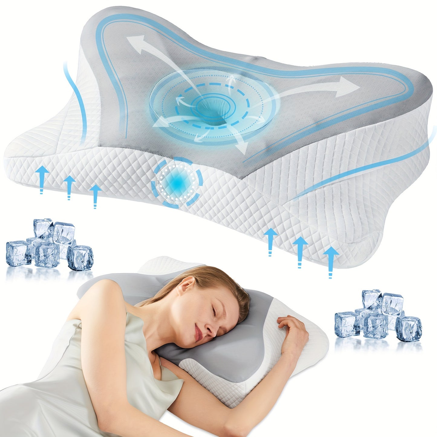 Cervical Neck Pillow, Ergonomic Contour Neck Pillows for Neck Relief, Cotton Orthopedic Bed Pillow for Side Back Stomach Sleeper, Neck Pillow with Cooling Pillowcase