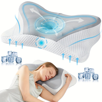 Cervical Neck Pillow, Ergonomic Contour Neck Pillows for Neck Relief, Cotton Orthopedic Bed Pillow for Side Back Stomach Sleeper, Neck Pillow with Cooling Pillowcase