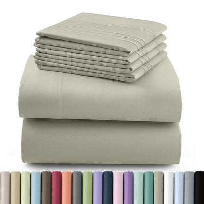 Hannah Bedding Sheet Set - 6 PC Brushed 100% polyester Bed Sheets 16 Inches Deep Pockets - Embroidered & Plain Pillowcases - Hotel Luxury Sheets Bed Set - Soft Bedding Sheets