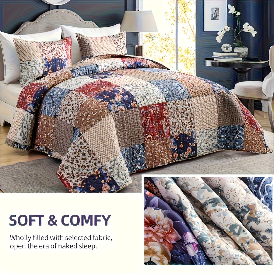 Quilt Set: Floral Print, Wrinkle-Free & Easy Care, Twin, Full, Queen, King, Oversized Lightweight Quilt And Bedspread, It Offers Dust-proof, Wear-resistant, Soft And Comfortable Properties, Bedding Decor. Machine Washable.