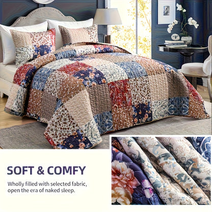 Quilt Set: Floral Print, Wrinkle-Free & Easy Care, Twin, Full, Queen, King, Oversized Lightweight Quilt And Bedspread, It Offers Dust-proof, Wear-resistant, Soft And Comfortable Properties, Bedding Decor. Machine Washable.