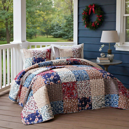 Bohemian Design Quilted bedding - Available in Queen/King Sizes, Made from Premium Polyester Material & Microfiber Filling, Includes 2-3pcs (1 Bedspread + 1-2 Pillow Covers) - Ideal for Bedrooms, Guest Rooms, And Hotels