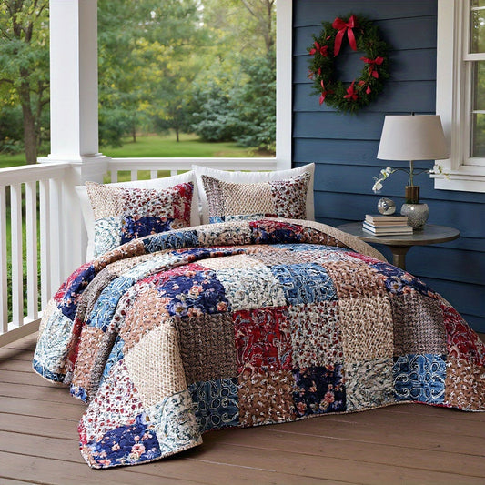 Bohemian Design Quilted bedding - Available in Queen/King Sizes, Made from Premium Polyester Material & Microfiber Filling, Includes 2-3pcs (1 Bedspread + 1-2 Pillow Covers) - Ideal for Bedrooms, Guest Rooms, And Hotels
