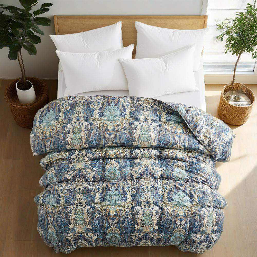 Puredown Oversized Boho Paisley Flower Down Comforter, King or Queen Bed Blanket