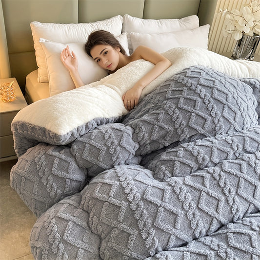 1pc Solid Color 3D Jacquard Quilted Thickened Warm Plush Winter Comforter, Soft, Comfortable, and Skin-Friendly (Single Thick Comforter, Does Not Include Pillowcases or Bed Sheets), Machine Washable, Suitable for Bedding in Bedrooms, Hotel Rooms