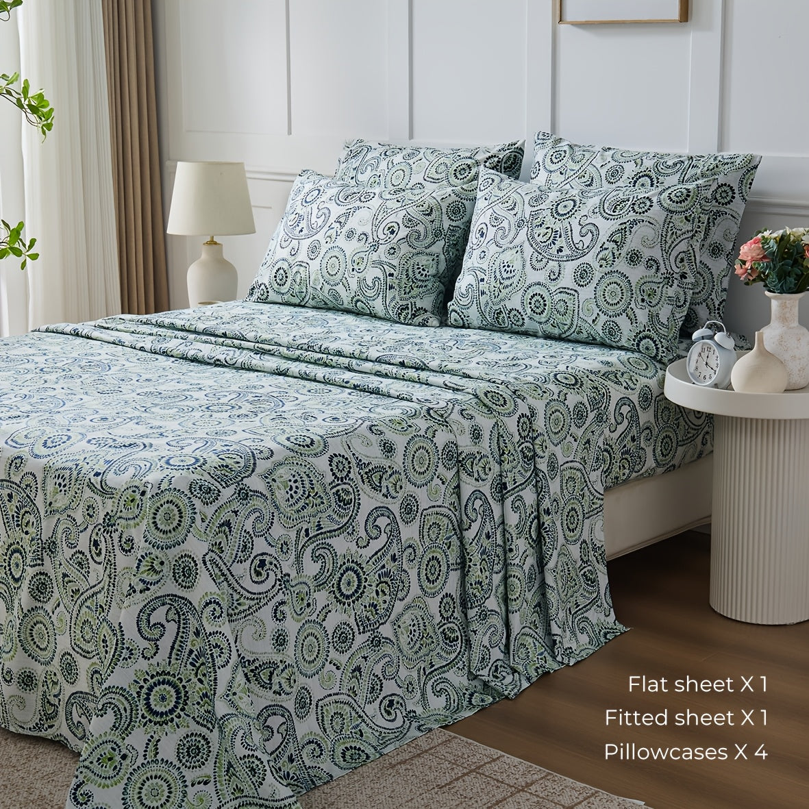 6pcs Large Bed Sheet Set - Floral Bed Sheet Set, Wrinkle-Resistant, Fade-Resistant, Bed Cover | with 18-Inch Deep Pockets, Soft, Comfortable, Breathable, Suitable for Bedrooms, Guest Rooms, 1 Flat Sheet, 1 Fitted Sheet, 4 Pillowcases
