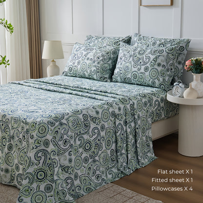 6pcs Large Bed Sheet Set - Floral Bed Sheet Set, Wrinkle-Resistant, Fade-Resistant, Bed Cover | with 18-Inch Deep Pockets, Soft, Comfortable, Breathable, Suitable for Bedrooms, Guest Rooms, 1 Flat Sheet, 1 Fitted Sheet, 4 Pillowcases
